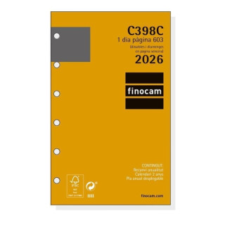 Finocam C398C Recambio para Agendas Classic en Catalan - Anual 2026 - Esquinas Microperforadas - Formato 603 - 79x18x127mm - 1