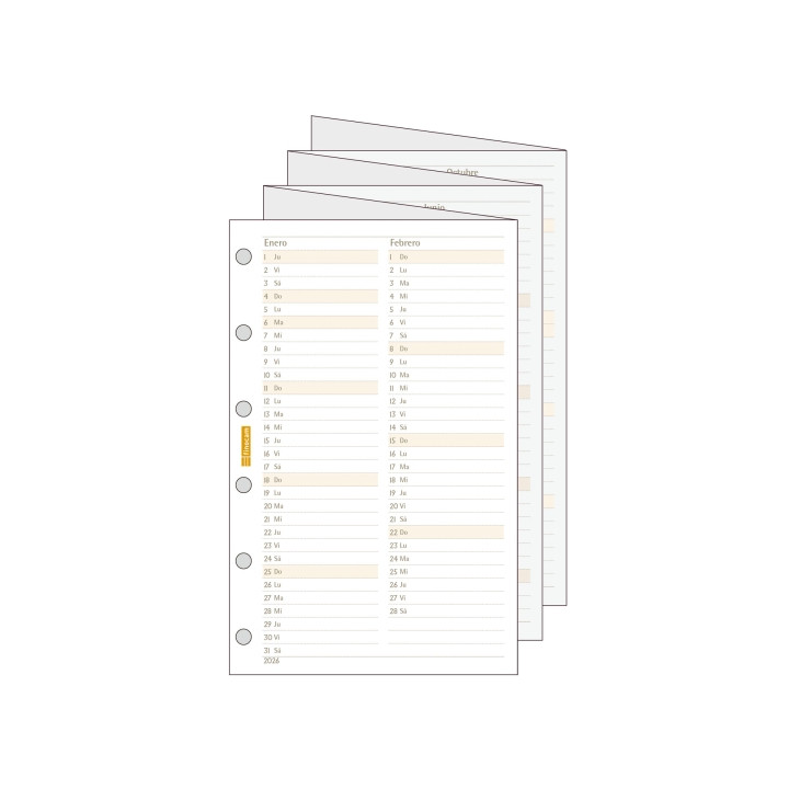 Finocam C296 Planificador de Recambio para Agendas Classic - Anual 2026 - Desplegable - Formato 602 - 73x1x114mm - Color Blanco