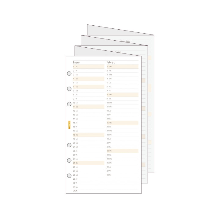 Finocam C996 Planificador de Recambio para Agendas Classic - Anual 2026 - Desplegable - Formato 609 - 94x1x171mm - Color Blanco