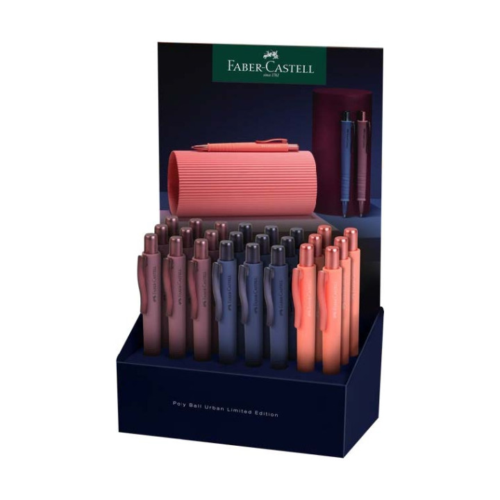 Faber-Castell Poly Ball Urban Limited Edition Expositor con 24 Boligrafos Retractiles XB - Forma Triangular Ergonomica - Suave