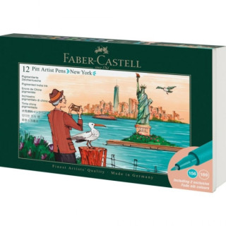 Faber-Castell Pitt Artist Pen Brush City Collection New York Estuche con 12 Rotuladores Punta Pincel - Tinta Pigmentada - Alta