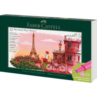 Faber-Castell Pitt Artist Pen Brush City Collection Paris Estuche con 12 Rotuladores Punta Pincel - Tinta Pigmentada - Alta Res