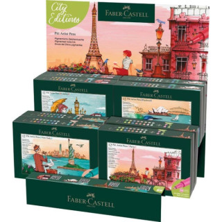 Faber-Castell Pitt Artist Pen Brush City Collection Expositor con 8 Estuches con 12 Rotuladores Punta Pincel - Tinta Pigmentada