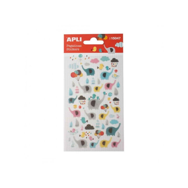 Apli Bolsa de Pegatinas de Elefantes - Acabado Epoxy - Adhesivo Permanente - Ideal para Scrapbooking y Decoracion - Fomenta Cre