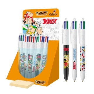Bic 4 Colours Asterix Expositor con 30 Boligrafos de Bola Retractil Diseños Comic Asterix - Punta Media de 1.0mm - 3 Diseños