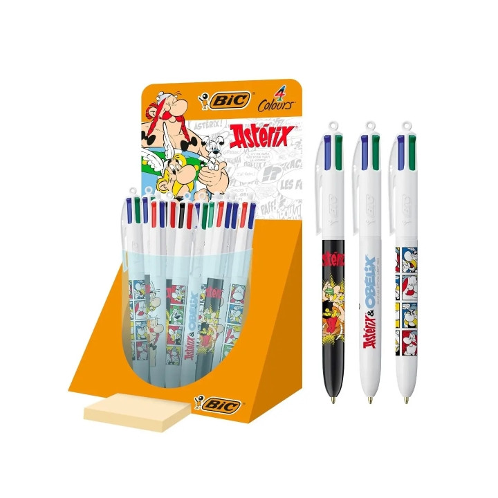 Bic 4 Colours Asterix Expositor con 30 Boligrafos de Bola Retractil Diseños Comic Asterix - Punta Media de 1.0mm - 3 Diseños