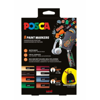 Posca Edicion Limitada Pack de 4 Marcadores de Pintura PC5M + 4 Marcadores de Pintura PC3M + Regalo Bolsa de Tela - Punta Redon