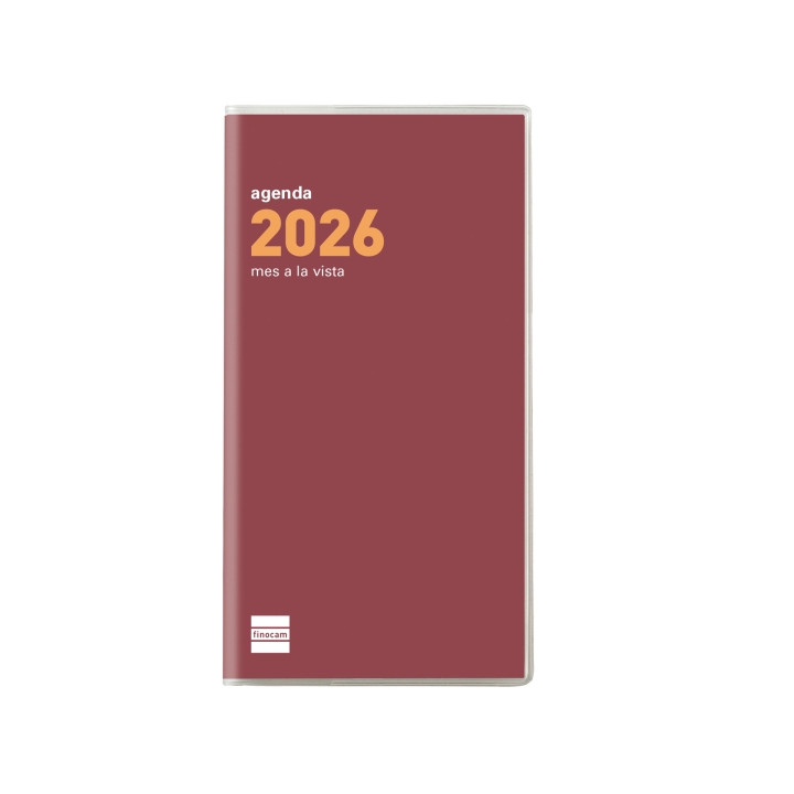 Finocam Coctel Agenda Plana - Anual 2026 - Formato Pl4 - 83x6x6mm - Mes Vista - Color Burdeos