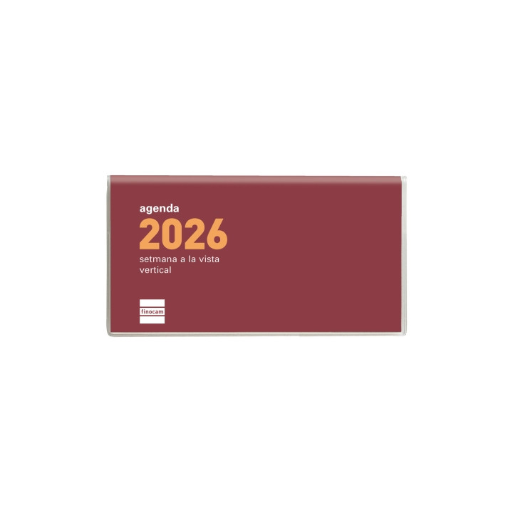 Finocam Coctel Agenda Plana en Catalan - Anual 2026 - Formato Pl1 - 121x6x6mm - Semana Vista en Vertical - Color Burdeos