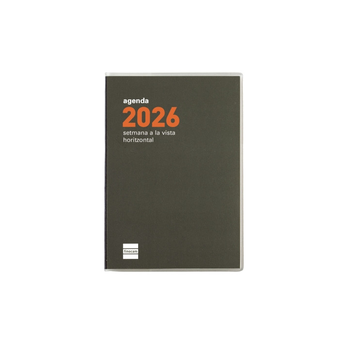 Finocam Min Agenda Plana en Catalan - Anual 2026 - Formato Pl3 - 85x6x131mm - Semana Vista Horizontal - Color Verde Oscuro
