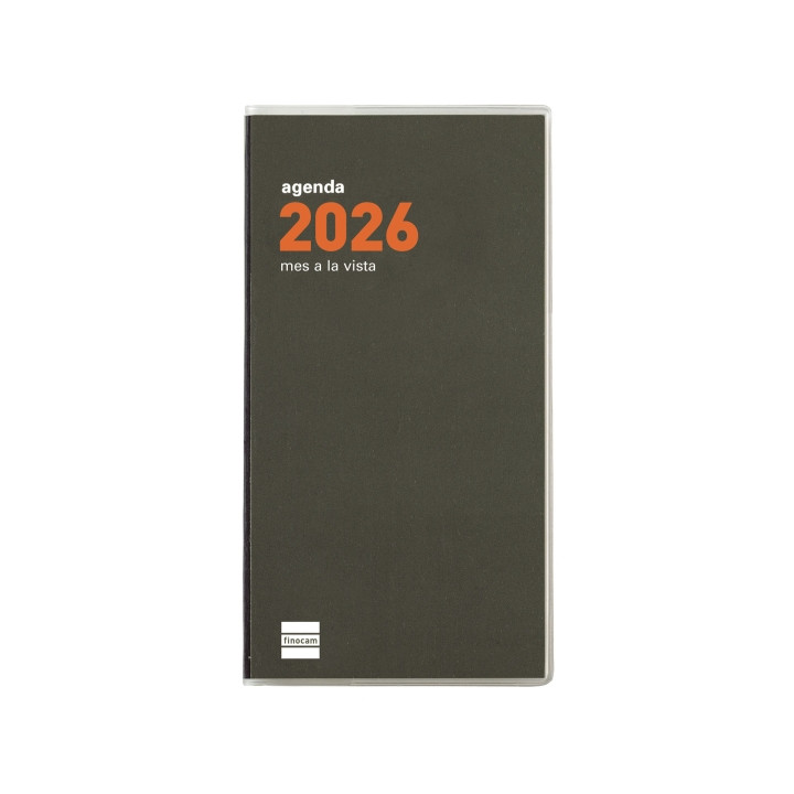 Finocam Min Agenda Plana en Catalan - Anual 2026 - Formato Pl4 - 83x6x154mm - Mes Vista - Color Verde Oscuro