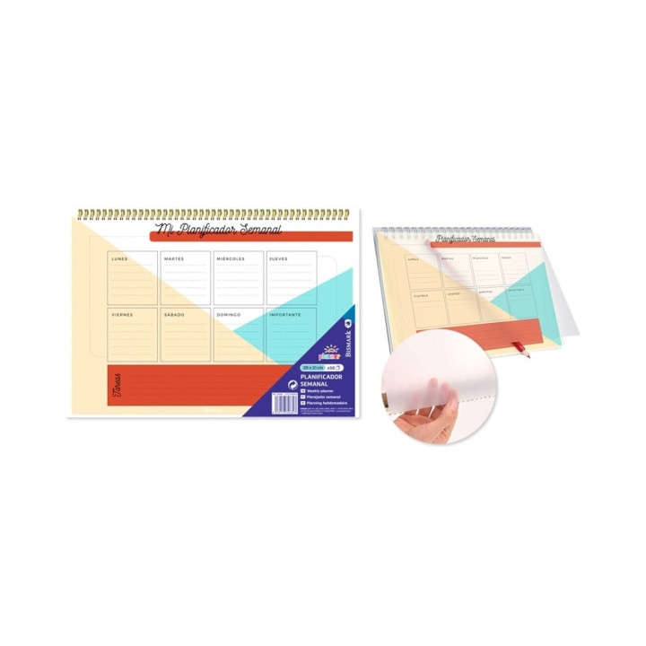 Ingraf Planificador Semanal A4 - Medidas 29x21cm - Espiral con Tapa de Polipropileno - 50 Hojas de 80grs