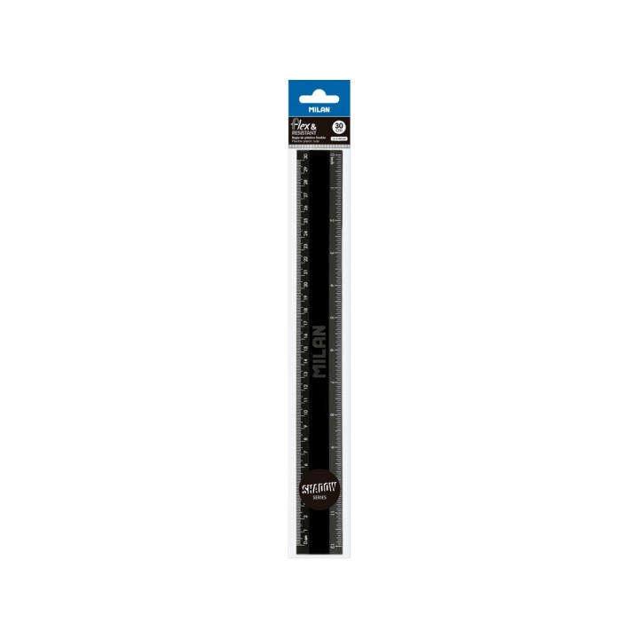 Milan Shadow Regla de 30cm - Plastico Rigido - Opaca - Centimetros y Pulgadas - Color Negro