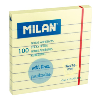 Milan Pack de 100 Notas Adhesivas - Pautadas - 76x76mm - Color Amarillo