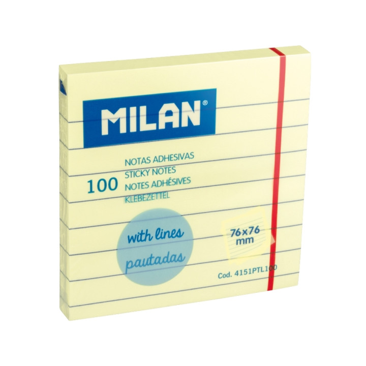 Milan Pack de 100 Notas Adhesivas - Pautadas - 76x76mm - Color Amarillo