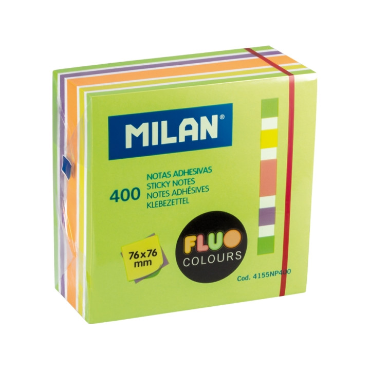 Milan Fluo Pack de 400 Notas Adhesivas - Colores Neon - 76x76mm - Color Verde
