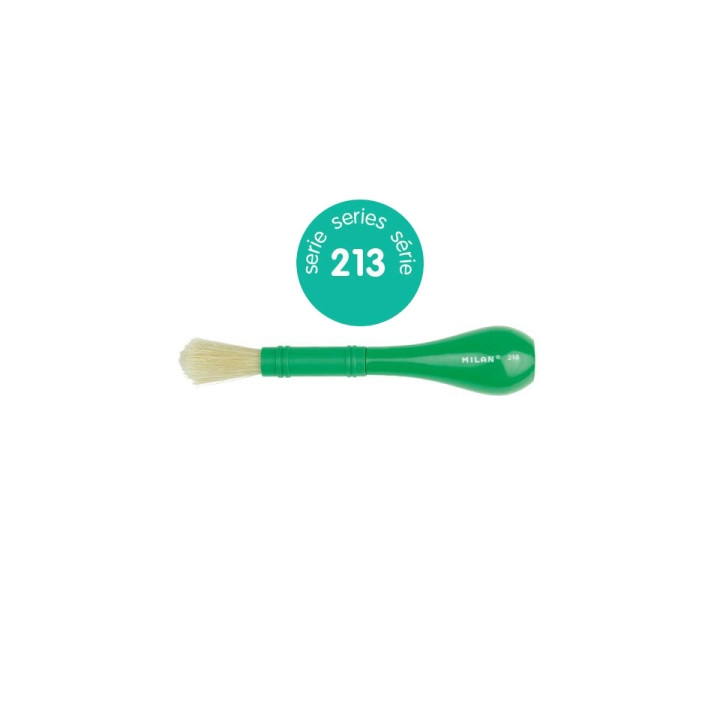 Milan 213 Pincel para Cola y Tempera - Cerda Natural Gruesa - Facil Agarre - Mango de Plastico Corto - Color Verde