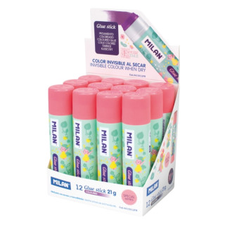 Milan Fairy Tale Expositor con 12 Barras de Pegamento 21g - Multiusos - Multisuperficies - Sin Disolventes - Uso Escolar - Colo