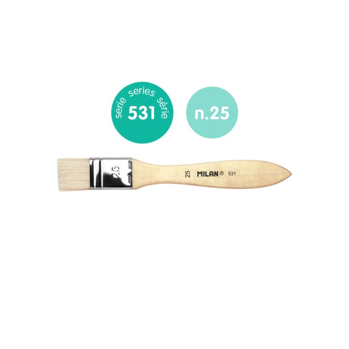Milan 531 Paletina para Barnices y Oleo de 25mm - Cerda Natural - Mango Corto - Color Madera Claro