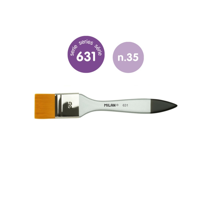 Milan 631 Premium Synthetic Paletina de 35mm - Pelo Sintetico - Mango de Madera Barnizada - Color Plata