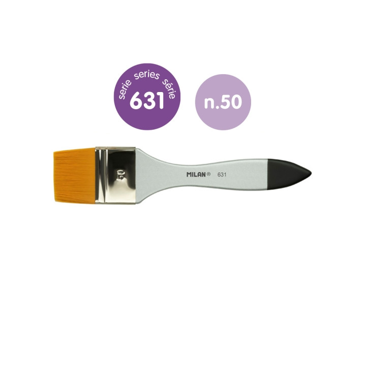 Milan 631 Premium Synthetic Paletina de 50mm - Pelo Sintetico - Mango de Madera Barnizada - Color Plata