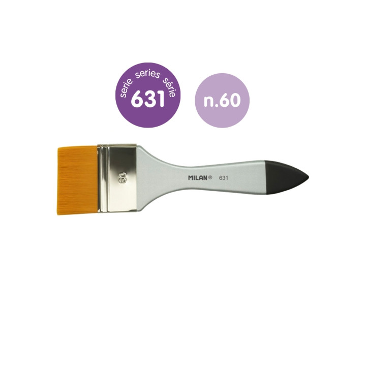 Milan 631 Premium Synthetic Paletina de 60mm - Pelo Sintetico - Mango de Madera Barnizada - Color Plata