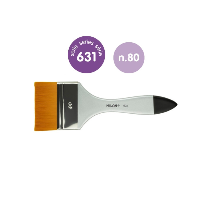 Milan 631 Premium Synthetic Paletina de 80mm - Pelo Sintetico - Mango de Madera Barnizada - Color Plata