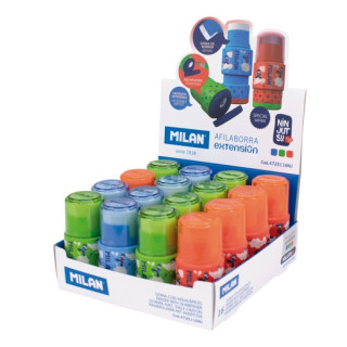 Milan Extension Ninjutsu Expositor con 16 Afilaborras - Deposito Integrado - Cuchilla de Acero de Seguridad - Color Rojo