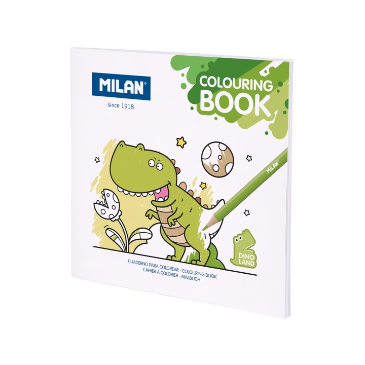 Milan Dino Land Cuaderno para Colorear - Microperforado - 140g - 21x21cm - Color Blanco