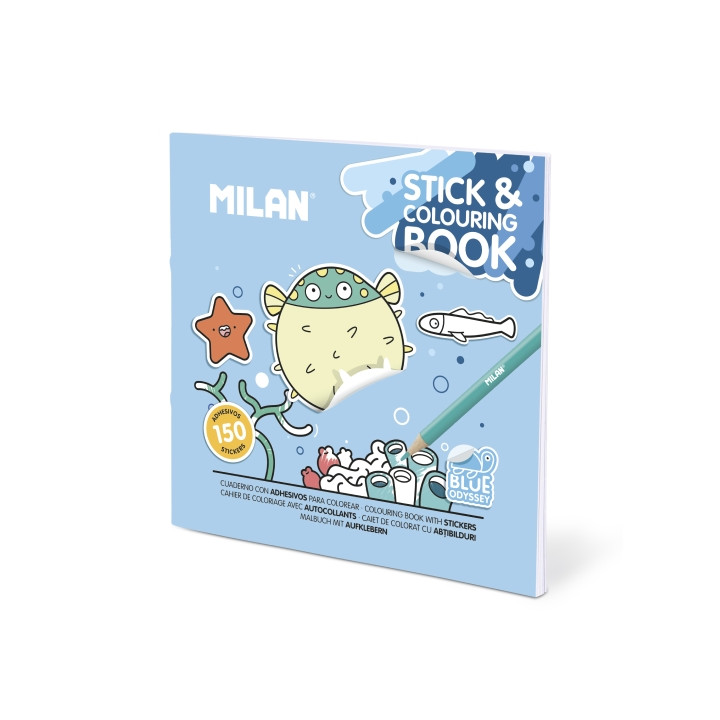 Milan Blue Odyssey Cuaderno para Colorear - con Adhesivos - 140g - 21x21cm - Colores Surtidos