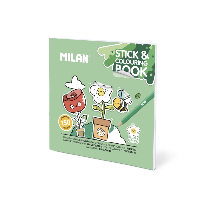 Milan Green and Grow Cuaderno para Colorear - con Adhesivos - 140g - 21x21cm - Colores Surtidos
