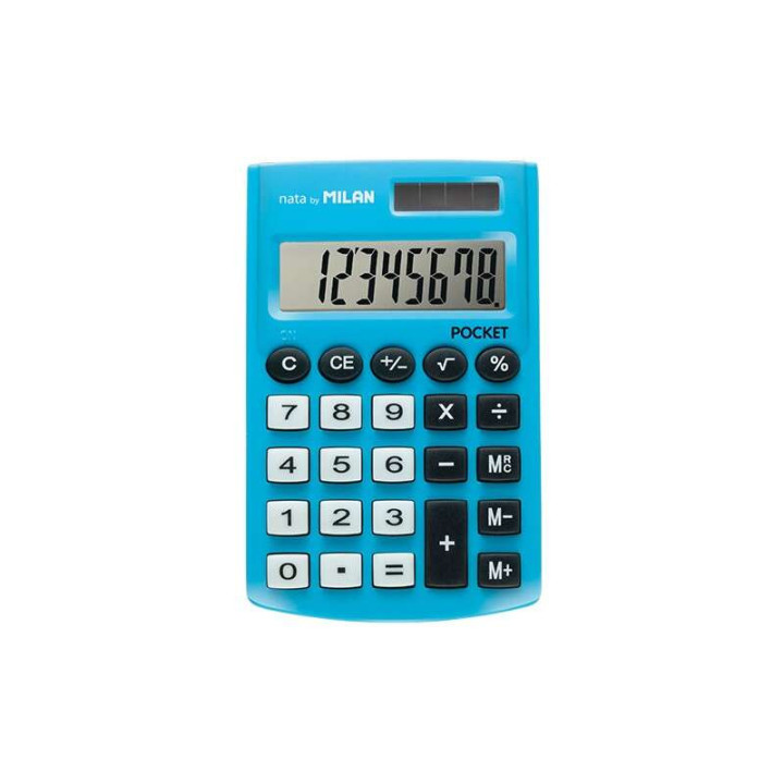 Milan Pocket Calculadora de Bolsillo con Pantalla de 8 Digitos - 3 Teclas de Memoria y Raiz Cuadrada - Teclas con Tacto Suave -
