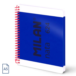 Milan Nata 624 Cuaderno A5 con Espiral - Cuadriculado - 80 Hojas de 95Gr - Tapa Dura - Color Azul Marino