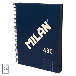 Milan 430 Since 1918 Cuaderno A4 con Espiral - Papel a Lineas de 7mm - 120 Hojas de 95g - Tapa Dura - Color Azul