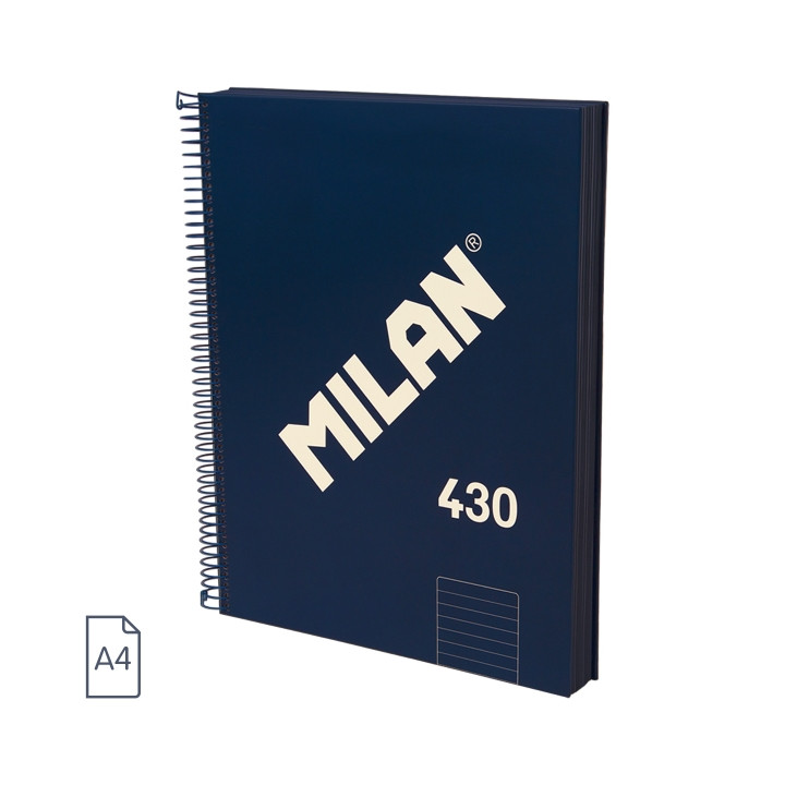 Milan 430 Since 1918 Cuaderno A4 con Espiral - Papel a Lineas de 7mm - 120 Hojas de 95g - Tapa Dura - Color Azul