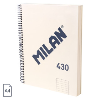 Milan 430 Since 1918 Cuaderno A4 con Espiral - Papel a Lineas de 7mm - 120 Hojas de 95g - Tapa Dura - Color Beige