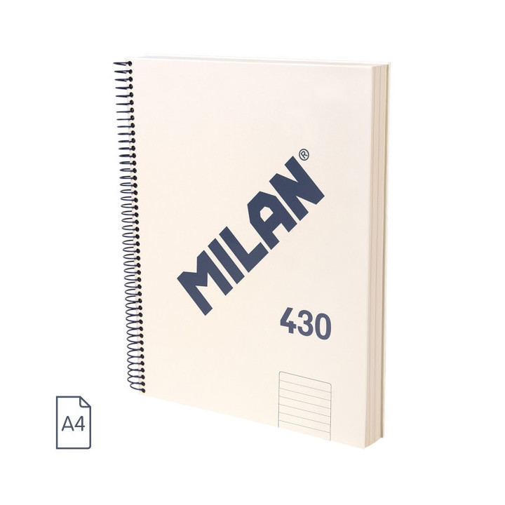 Milan 430 Since 1918 Cuaderno A4 con Espiral - Papel a Lineas de 7mm - 120 Hojas de 95g - Tapa Dura - Color Beige