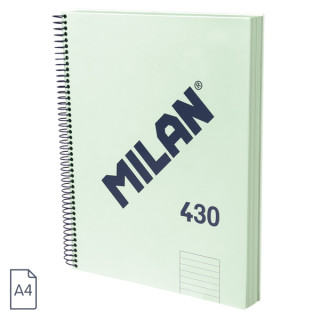 Milan 430 Since 1918 Cuaderno A4 con Espiral - Papel a Lineas de 7mm - 120 Hojas de 95g - Tapa Dura - Color Menta