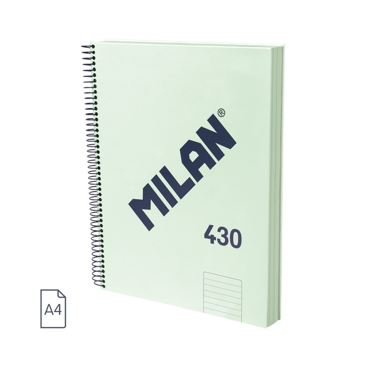 Milan 430 Since 1918 Cuaderno A4 con Espiral - Papel a Lineas de 7mm - 120 Hojas de 95g - Tapa Dura - Color Menta