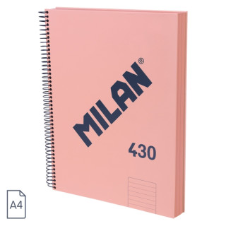 Milan 430 Since 1918 Cuaderno A4 con Espiral - Papel a Lineas de 7mm - 120 Hojas de 95g - Tapa Dura - Color Rosa