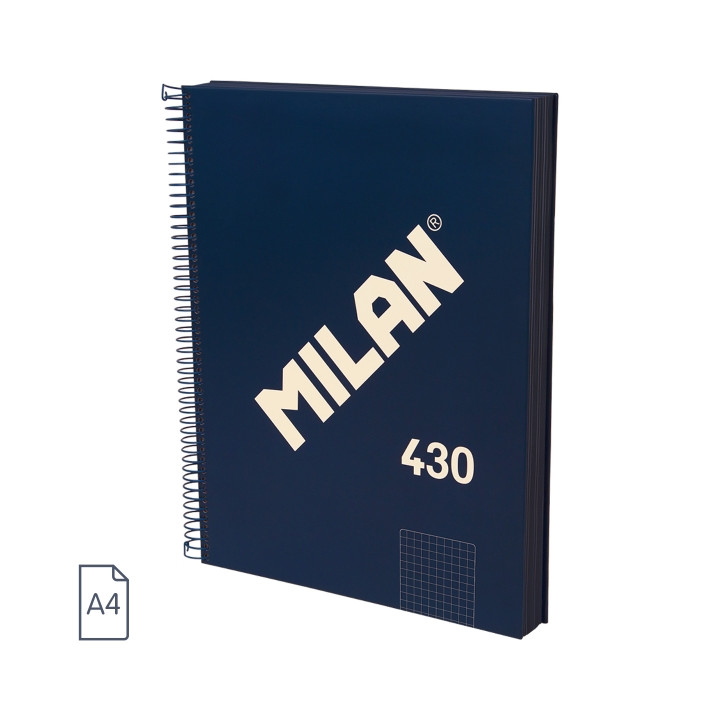 Milan 430 Since 1918 Cuaderno A4 con Espiral - Cuadricula 5x5mm - 120 Hojas de 95g - Tapa Dura - Color Azul