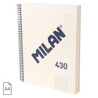 Milan 430 Since 1918 Cuaderno A4 con Espiral - Cuadricula 5x5mm - 120 Hojas de 95g - Tapa Dura - Color Beige
