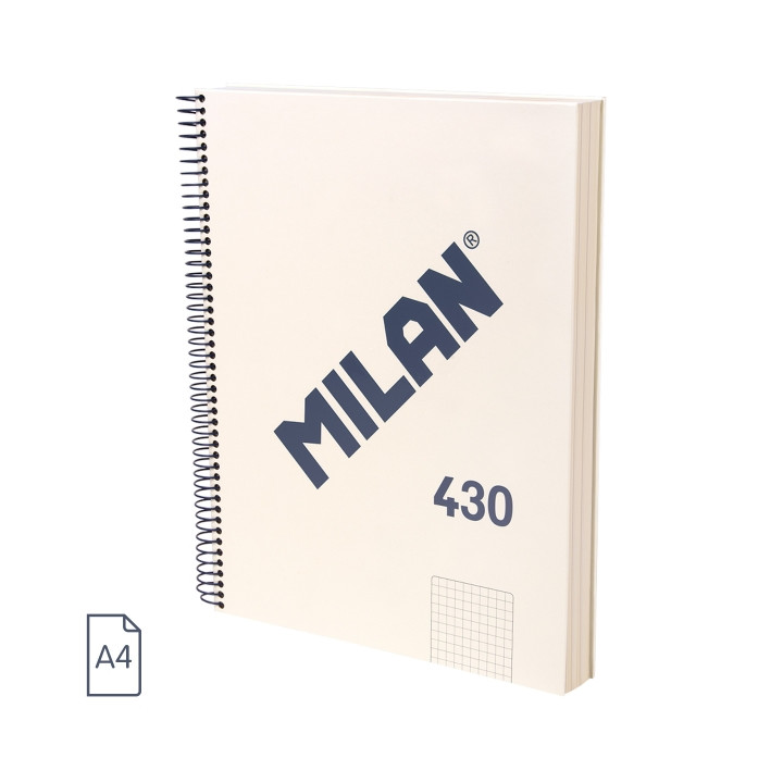 Milan 430 Since 1918 Cuaderno A4 con Espiral - Cuadricula 5x5mm - 120 Hojas de 95g - Tapa Dura - Color Beige