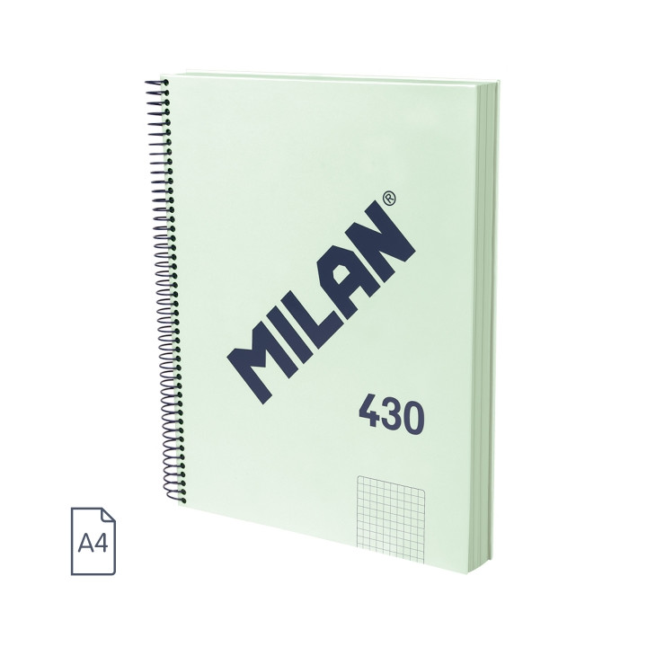 Milan 430 Since 1918 Cuaderno A4 con Espiral - Cuadricula 5x5mm - 120 Hojas de 95g - Tapa Dura - Color Menta
