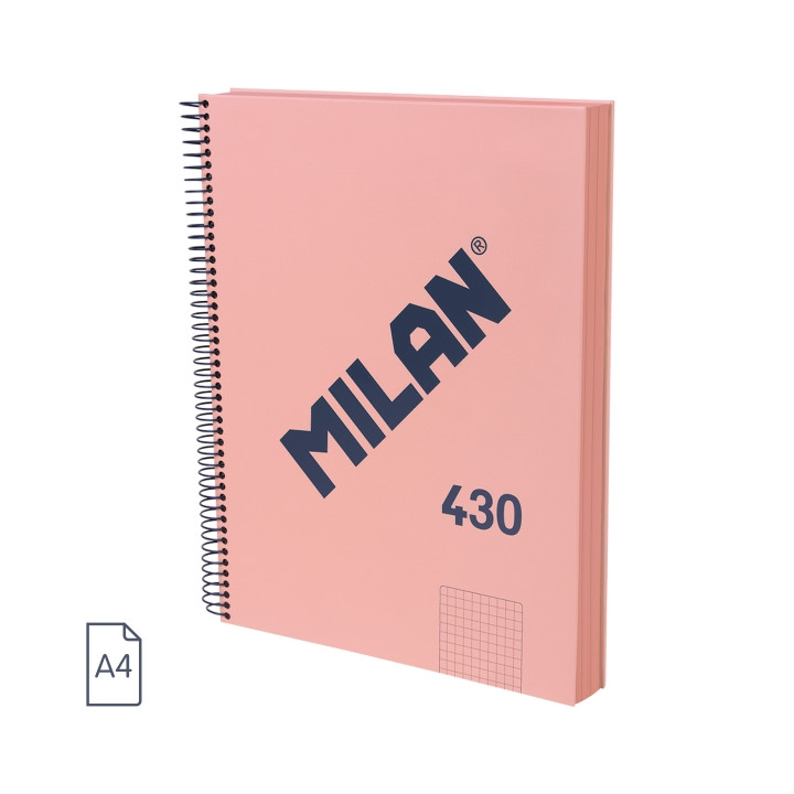 Milan 430 Since 1918 Cuaderno A4 con Espiral - Cuadricula 5x5mm - 120 Hojas de 95g - Tapa Dura - Color Rosa
