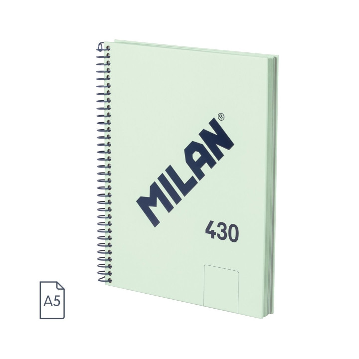 Milan 430 Since 1918 Cuaderno A5 con Espiral - Hojas Blancas - 80 Hojas de 95g - Tapa Dura - Color Menta