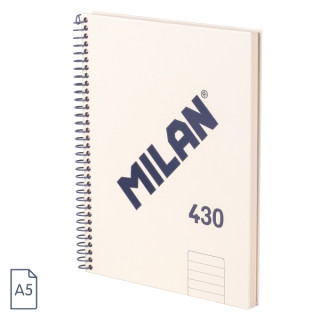 Milan 430 Since 1918 Cuaderno A5 con Espiral - Papel a Lineas de 7mm - 80 Hojas de 95g - Tapa Dura - Color Beige
