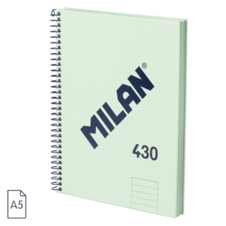 Milan 430 Since 1918 Cuaderno A5 con Espiral - Papel a Lineas de 7mm - 80 Hojas de 95g - Tapa Dura - Color Menta