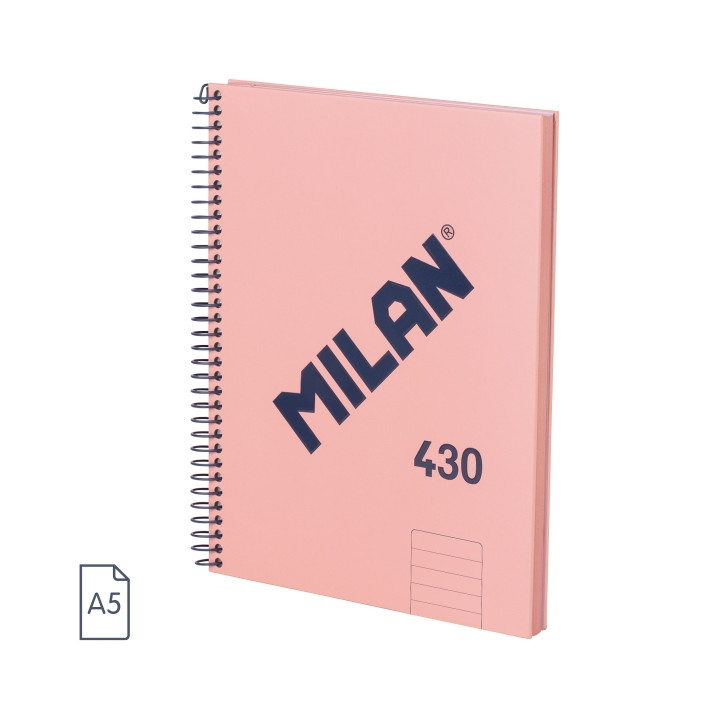 Milan 430 Since 1918 Cuaderno A5 con Espiral - Papel a Lineas de 7mm - 80 Hojas de 95g - Tapa Dura - Color Rosa