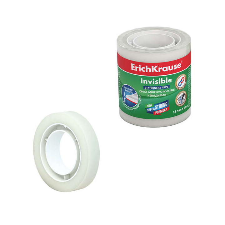 ErichKrause Cinta Adhesiva Invisible 12mmx20m - Superficie Mate - Apta para Escribir Encima - Transparente